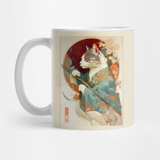 Art Nouveau Traditional Japanese Samurai Cat Mug